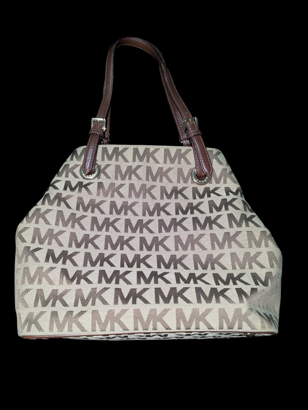 Michael Kors Jet Set Signature Monogram Canvas Grab Bag Tote - Brown/Beige